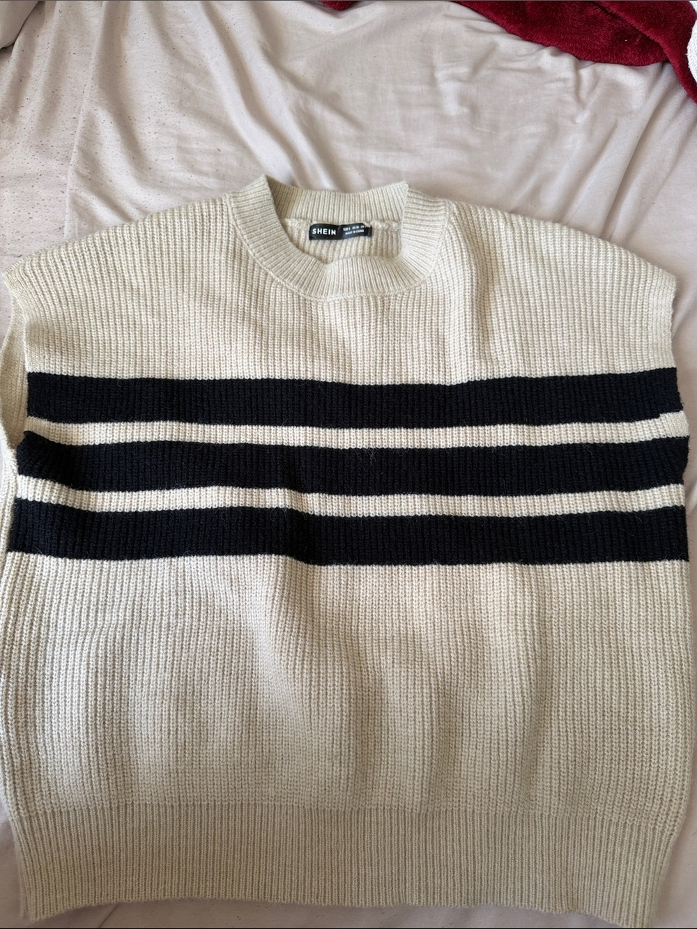 SHEIN Men's Cream Crewneck Sweater with Black Stripes